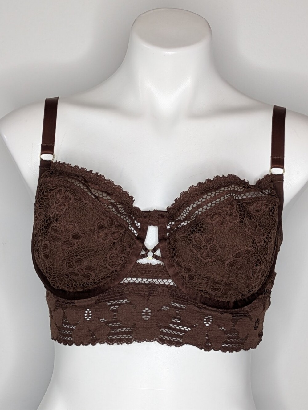 Aerie Show Off Brown Lace Balconette Bra 38DD 38E